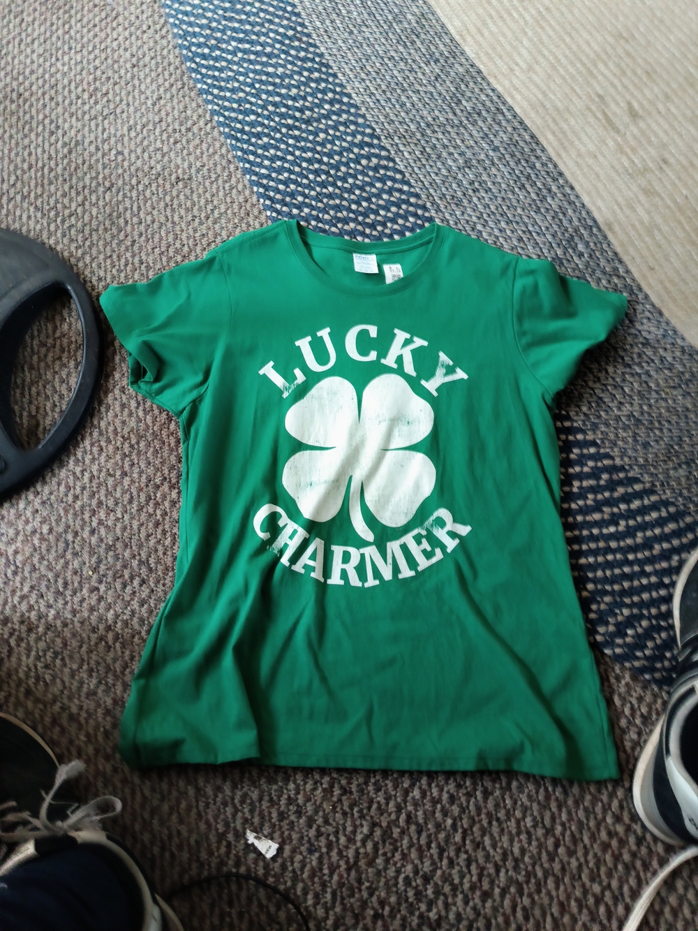 Woman XL  Green 'Lucky Charmer' Shamrock Graphic Tee Used